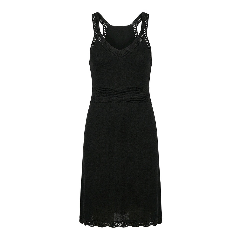 Dakini Black Knit Sleeveless Dress Crochet Back Medallion V-Neck Womens Large